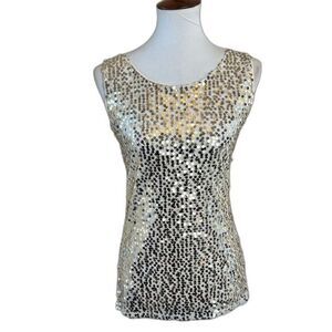 NWT Sequin Tank Top by Daniya Fits Medium Gold Metallic Sequins Sleeveless Party